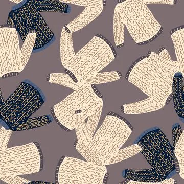Random doodle seamless pattern with simple warm sweater ornament. Grey backgr Illustrazione stock