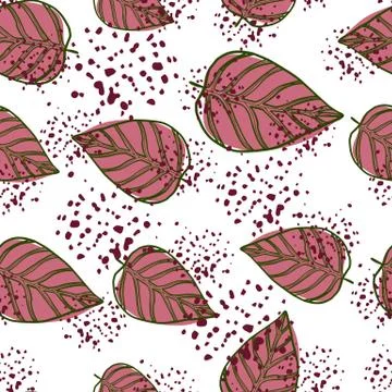 Random floral print with leafs seamless pattern. Maroon pale foliage silhouet 스톡 일러스트