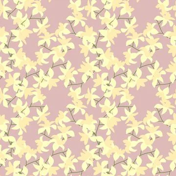 Random floral seamless exotic pattern with light yellow hawaii flower print.  Stock-Illustration