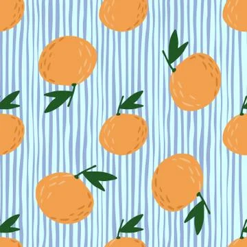 Random food seamless pattern with orange mandarin shapes. Different sizes fru Stock Illustration