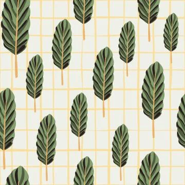 Random forest seamless pattern with leaves elements. Doodle ornament in green Stock Illustration