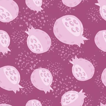 Random fruit seamless pattern with garnet silhouettes. Light pastel food orna Illustrazione stock