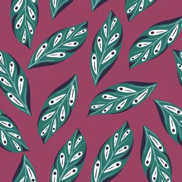 Random geometric leaf silhouettes seamless pattern in hand drawn style. Dark  Illustrazione stock