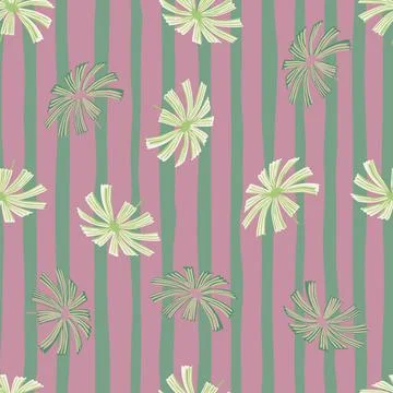 Random green doodle palm licuala leaf seamless foliage pattern. Pink and gree Stock Illustration