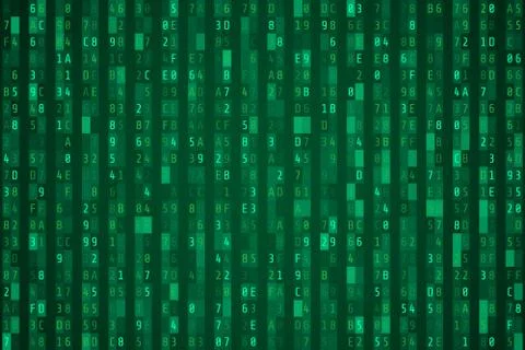 Random green hex code stream. Vector illustration Illustrazione stock