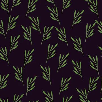 Random green leaf branches seamless pattern. Contrast little ornament style.  Stock Illustration
