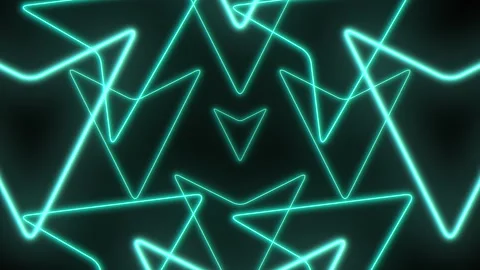 Random green triangles pattern with neon led light on black gradient Video stock 233300227