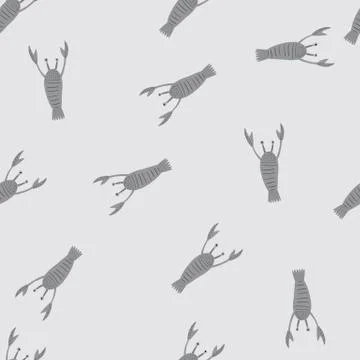 Random grey lobster silhouettes seamless pattern. Light background. Minimalis 스톡 일러스트