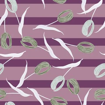 Random grey tulip flowers elements seamless doodle pattern. Purple pastel str Stock Illustration