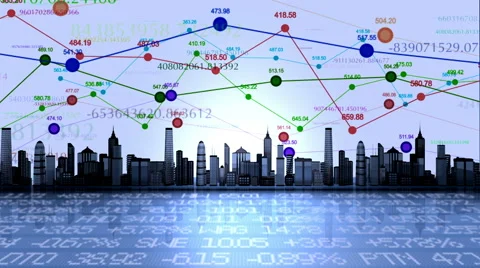 Random grid chart with skyline background Stock Footage 43419045