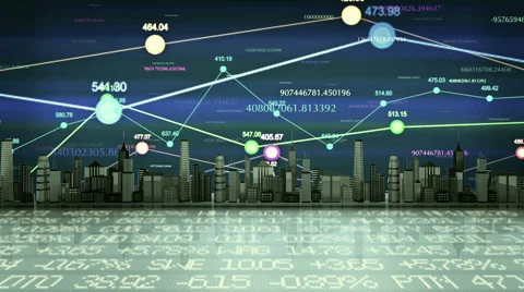 Random grid chart with skyline background Stock Footage 43419511