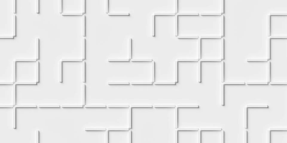 Random grid of white square frames from singular boxes geometry background .. Stock Illustration