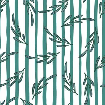 Random hand drawn minimalistic foliage branches seamless pattern. White and b Illustrazione stock
