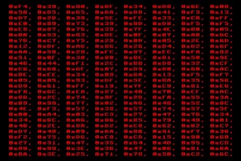 Random hex numbers screen red Stock Illustration