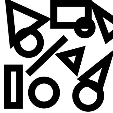 Random Illustration of Different Geometric Figures in Black Overlapping Illustrazione stock