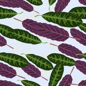 Random leaves shapes seamless pattern. Purple and green botanic ornament on l イラスト素材