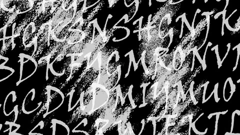 Random lettering with grunge texture animated irregularly on a black background Stock Footage 337376594