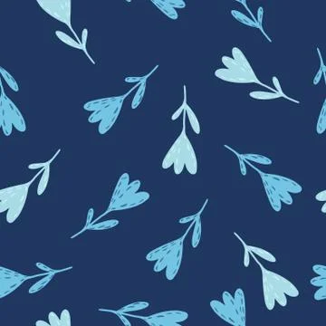 Random light blue tulips seamless pattern. Hand drawn stylized botanic print  스톡 일러스트