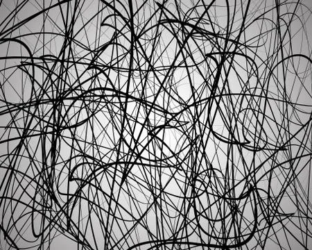 Random lines, abstract wavy lines. Artistic black and white vector background Illustrazione stock