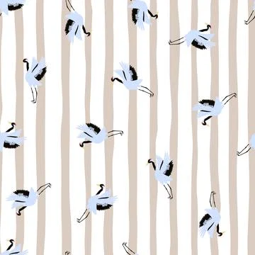 Random little blue crane bird shapes seamless pattern in hand drawn style.Str Stock Illustration