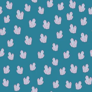 Random little crystals seamless pattern. Doodle magic minerals on turquoise b イラスト素材