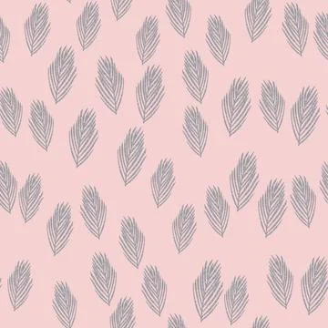 Random little fir branches elements seamless doodle pattern. Pink pastel back Stock Illustration