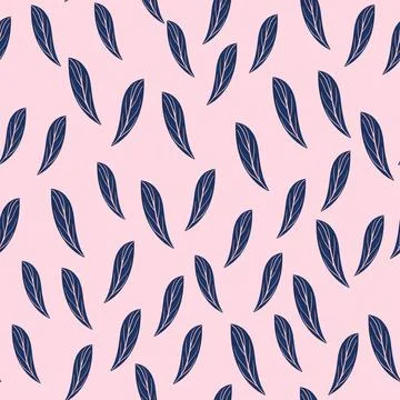 Random little navy blue simple doodle leaf seamless pattern in botanic style. Stock Illustration