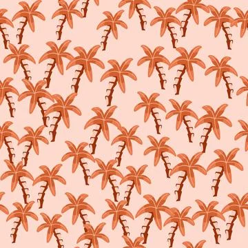 Random little orange palm tree elements seamless pattern. Pastel pink backgro Stock Illustration