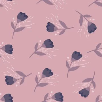Random located folk flower figures in navy color seamless pattern. Light lila イラスト素材