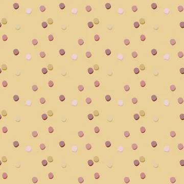 Random located polka dot geometric pattern. Beige background and purple, lila Illustrazione stock