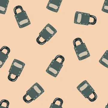 Random lock door elements seamless pattern. Stylized vintage grey print on li Illustrazione stock