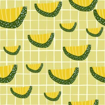 Random melon slices hand drawn seamless pattern. Bright fruit print in yellow Stock Illustration