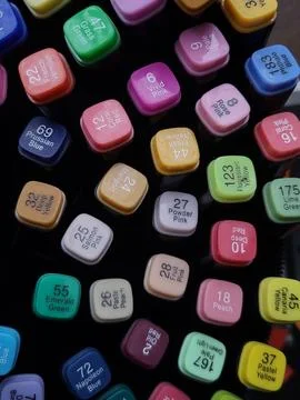 Random mix of artistic markers, macro view Stock Photos