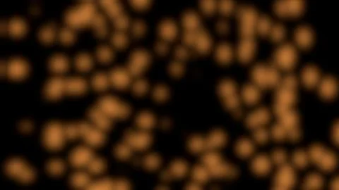 Random motion of particles of orange particles in bokeh over black background. Stock Illustration