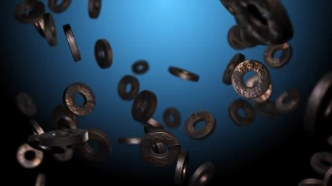Random moving 3D objects on a highlighted background. Illustrazione stock