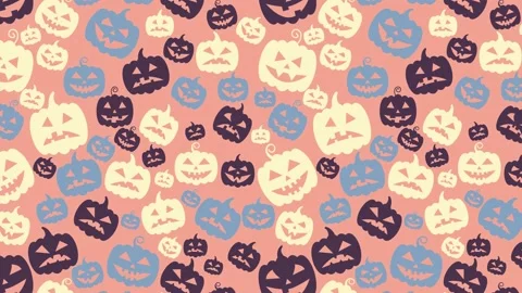 Random multicolor Pumpkin heads on a pink background. Halloween holiday pattern Stock Footage 158088204