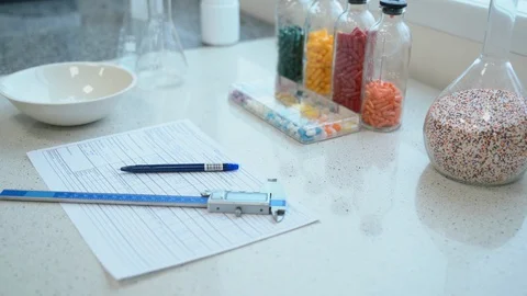 Random name Drugs, device and medical report are on table in pharmaceutical Stock Footage 128294499
