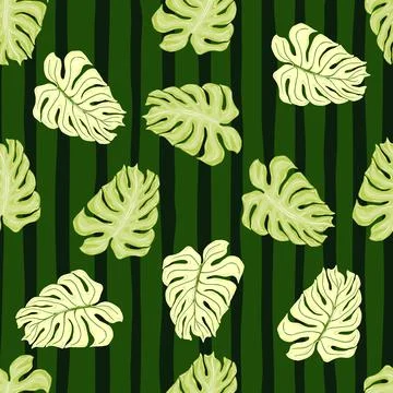 Random nature exotic seamless pattern with doodle monstera leaves print. Gree Stock-Illustration