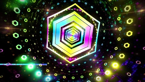 Random neon hexagonal tunnel Stock Footage 279812365