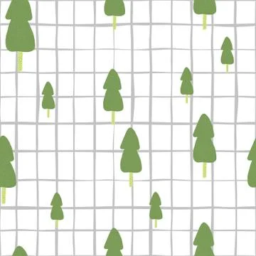 Random new year seamless pattern with fir tree elements. White background wit Illustrazione stock