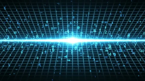 Random numbers and infinity symbols emerging from light Stock Footage 62348265
