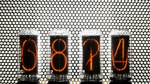 Random numbers change on the counters, on Gas discharge indicator, Nixie tube Stock Footage 104161596