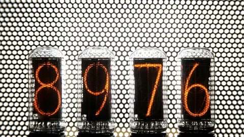 Random numbers change on the counters, on Gas discharge indicator, Nixie tube Stock Footage 104164088