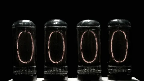 Random numbers change on the counters, on Gas discharge indicator, Nixie tube Stock Footage 104173384