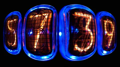 Random numbers change on the numerical counter, in the curved space on the gas Stock Footage 104455211