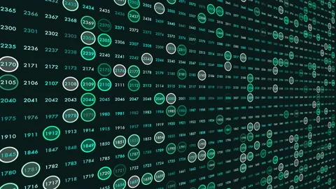 Random numbers in rows with led rainbow color on digital screen Stock Footage 235828952