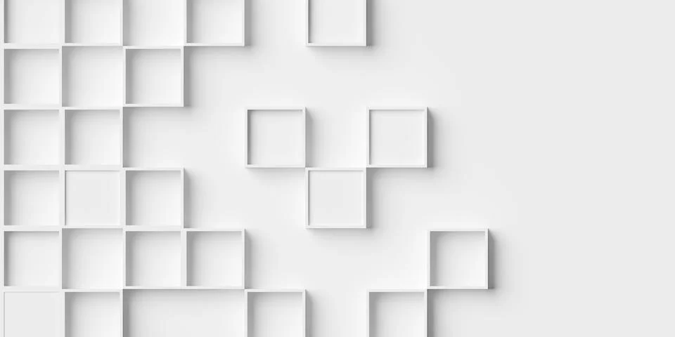 Random offset inset white cube boxes or block background wallpaper banner wit Illustrazione stock