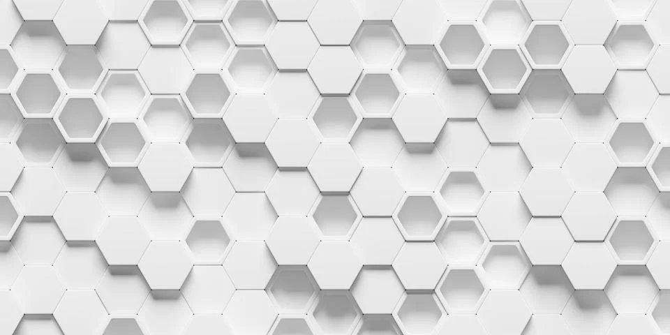 Random offset white cube hexagon honeycomb background, some open with frame.. Illustrazione stock