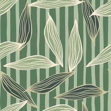 Random organic line leaves pattern on stripe background. Illustrazione stock