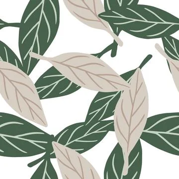 Random organic seamless pattern with simple lilac and green abstract leaves s 스톡 일러스트